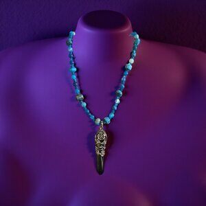 ONYX~ BLUE BEADED NECKLACE  20 INCHES.